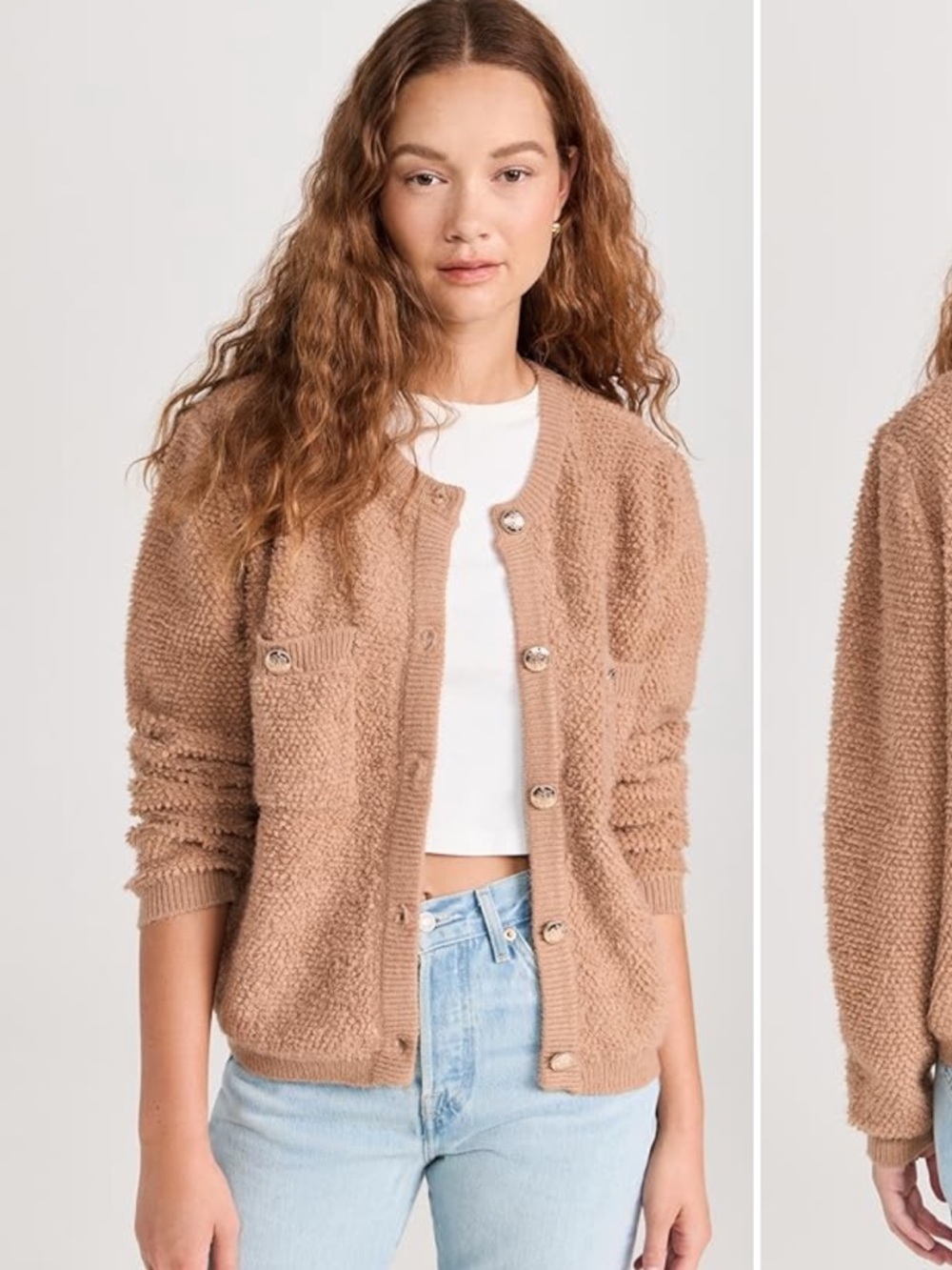 Line & Dot Khloe Boucle Cardigan Taupe Gold Button Sweater